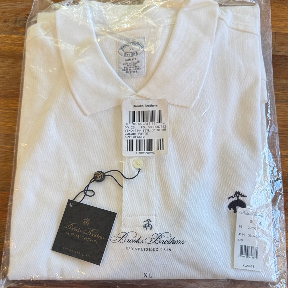 Brooks Brothers White Polo XL slim fit Supima Cotton